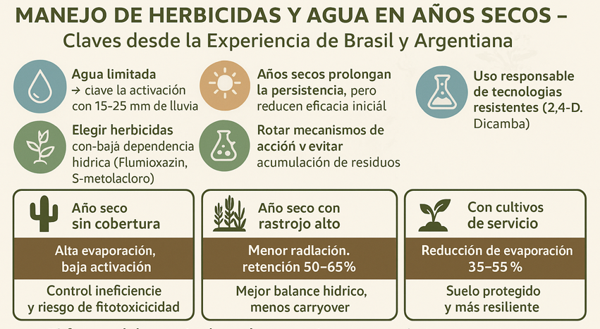 Figura 1. Claves para el manejo de herbicidas y agua en años secos. Fuente: Christoffoleti (2025). 