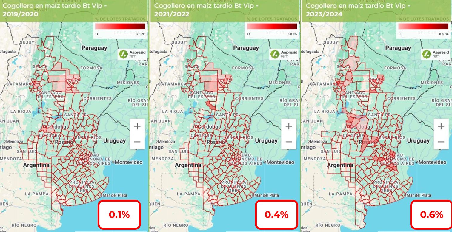 Figura 1. Superficie tratada para cogollero en maíz tardío con tecnología Vip3Aa. Fuente: REM-Aapresid.
